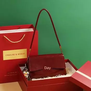 Bridal Daily Available Wedding Bag Versatile Elegant One-Shoulder Underarm Bag Women Advanced Texture Niche Design Baguette Bag Angla Red + red gift box