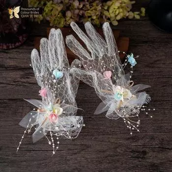 Bridal Gloves Wedding Lace Fairy Beautiful White Flowers Women s Thin Spring and Summer Photography Korean Style Wedding Gloves Shu Ying Yike