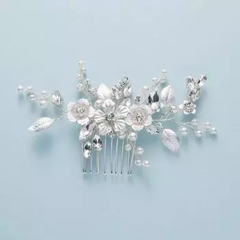Bridal headgear rhinestone headgear handmade pearl flower and leaf hair comb beautiful Japanese and Korean style hair accessories белый