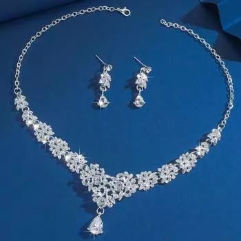 Bridal Set Necklace Earrings Two-piece Wedding Jewelry Bridal Diamond Set