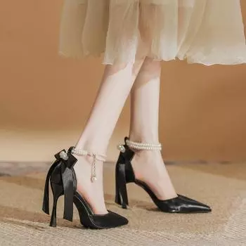 Bridal shoes wedding shoes sweet high heels princess shoes female adult pointed stiletto single shoes with skirt French sandals 34