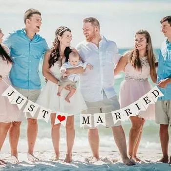 Bridal Shower Wedding Engagement To Be Bride Party Supplies Booth Props Wedding Banner Banner Just Married-White