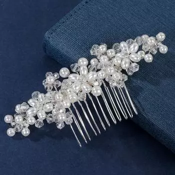 Bridal Wedding Hair Accessories Handmade Pearl Crystal Hair Comb Insert Comb Antique Hanfu Disc Hair Headgear Accessories серебряный