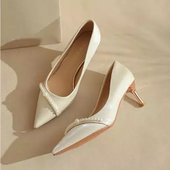 Bridal Wedding Shoes 2024 Thin Heel High Heels Women Pumps Pointed Pearl Sexy French Fashion Women s Shoes Pointed Toe Mary Jane 34
