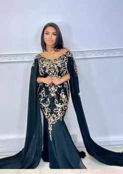 Повседневное черное платье для подружки невесты Длинный кафтан Дубай Марокканская абайя Макси Королевское платье XS чёрный