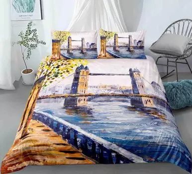 Bridge Landscape Digital Printing Duvet Cover Set For Kids Boys Girls Polyester Bedding Set Double Single Size With Pillowcase EU single(135x200cm)