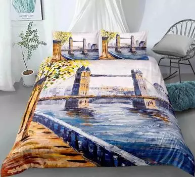 Bridge Landscape Digital Printing Duvet Cover Set For Kids Boys Girls Polyester Bedding Set Double Single Size With Pillowcase 70x133cm 2pcs