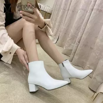 Brief Designer Women Chelsea Boots Plush Warm Zipper Booties Leather Solid Ankle Botas Femme Chunky Square Heels Winter Botines 4.5
