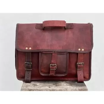 Briefcase Vintage Brown Leather Men s Messenger Shoulder Laptop Brown Bag 16 x 12 x 5 in