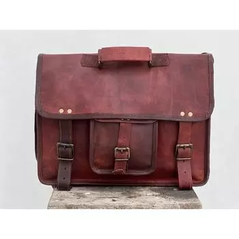 Briefcase Vintage Brown Leather Men s Messenger Shoulder Laptop Brown Bag 16 x 12 x 5 in