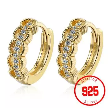 Bright Crystal Flower Hoop Earring Female Jewelry Vintage 925 Sterling Silver Earring for Women Hoop Ear Gold Accessories Lady серебряный