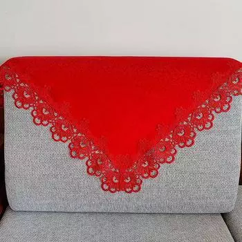 Bright Red Festive Sofa Towel Backrest Towel Armrest Towel Cover Towel European and Chinese Style Wedding Lace Fabric Full Covered Back Red festive Lace sofa towel Square: 58cm piece