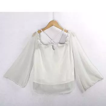 Bright Silk Hedging Fashion Flared Sleeves Export Tail Shirt Light gray M
