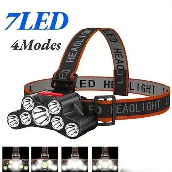 Bright USB Rechargeable Headlamp with 7 LEDs and 4 Working Modes Head Flashlight Portable For Outdoor Camping Fishing Hiking