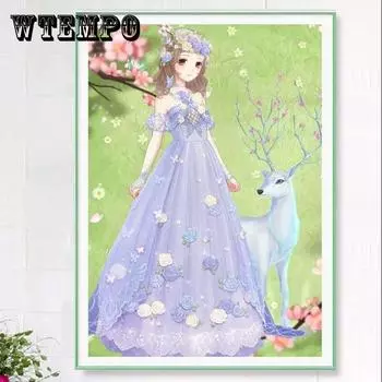 Бриллиантовая картина Полная бриллиантов Мультфильм Лось Девушка Пойнт Наклейки Бриллиантовая вышивка крестиком Гостиная Спальня 35*50cm