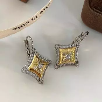 Бриллиантовая шлифованная звезда, атмосферная высокочувствительная ромбовидная циркониевая пряжка для ушей, легкая роскошная уникальная звезда для женщин золотой