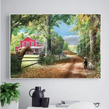 Алмазная вышивка Белый мел 5D Алмазная вышивка крестом Кристалл Полный Незаконченный Красивый пригород 20X30CM