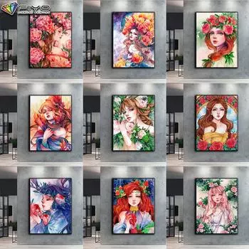 Алмазная вышивка Цветок и девочка 5D DIY Алмазная картина Вышивка крестом Стразы Full Round 20X30CM