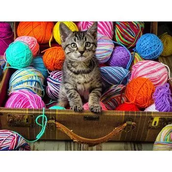 Алмазная вышивка Полосатый кот Мультфильм Ручная работа Алмазная картина Рукоделие Вышивка крестом Домашний декор 20X30CM