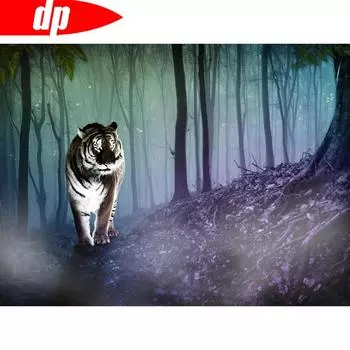 Алмазная картина Полная круглая тигровая алмазная мозаика животное алмазная вышивка 20X30CM