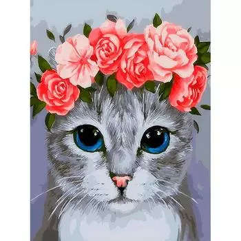 Алмазная картина Полная круглая кошка Мозаика с животными DIY Алмазная вышивка Цветок Вышивка крестом 20X30CM
