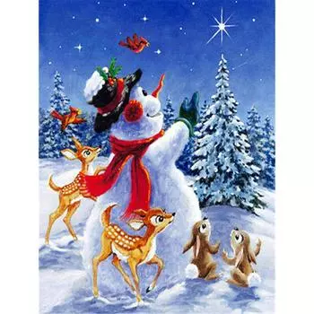Алмазная картина Рождественский снеговик Полная круглая алмазная вышивка крестиком 20X30CM