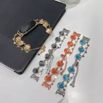 Бриллиантовый браслет для Xiaomi Band 9, сменный браслет для Miband 8, металлический спортивный ремешок For xiaomi band 9/8 чёрный