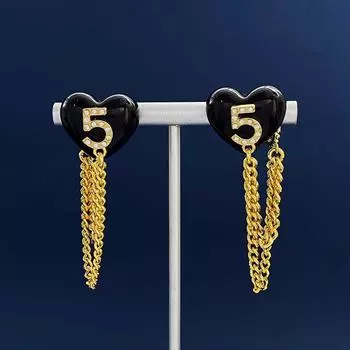 Бриллиантовый комплект бабушки Сяосян №. 5 бахромчатых сережек-гвоздиков с цепочкой, висячие серьги в форме сердца, женские серьги золотой