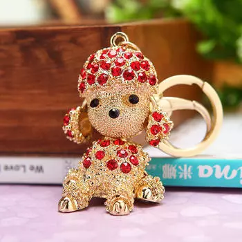 Бриллиантовый щенок, брелок для ключей от машины, женская корейская версия креативной сумки-подвески, металлическое кольцо для ключей Single OPP bag packaging