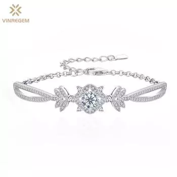 Бриллианты Vinregem, прошедшие тест, 100% серебро 925 пробы, VVS1, круглая огранка, цвет D, 6,5 мм, 1 карат, браслеты из настоящего муассанита, ювелирные украшения, свадебные подарки 14cm+4cm белый