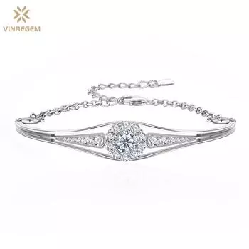 Бриллианты Vinregem, прошедшие тест, 100% серебро 925 пробы, VVS1, круглая огранка, цвет D, 6 мм, 0,8 карата, браслеты из настоящего муассанита, ювелирные украшения для женщин, подарки 14cm+4cm белый