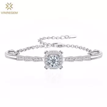 Бриллианты Vinregem, прошедшие тест, 100% серебро 925 пробы, VVS1 круглой огранки D, цвет 6,5 мм, 1 карат, браслеты из настоящего муассанита, ювелирные украшения для женщин, подарки 14cm+4cm белый