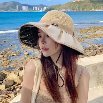 Brim Foldable Sun Cap Face Protection Sunscreen Beach Hats чёрный