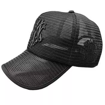 Brim Mesh Baseball Cap Totem Pattern Brim Hat Summer Breathable Casual Men s Hat Big Head Circumference High Top Five-Piece Hat Black black word Medium adjustable 55-59cm