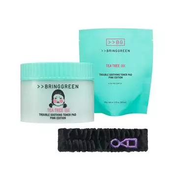 BRING GREEN Tea Tree Cica Trouble Soothing Toner Pad Pink Edition с повязкой для волос, набор из 3 предметов [ИЗДАНИЕ SQUID GAME] P000DZGQ - Toner Pad