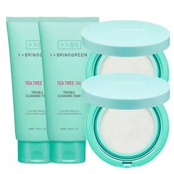 Bringgreen Tea Tree Cica Trouble Очищающая пенка + Тонизирующий солнцезащитный кушон 2 набора