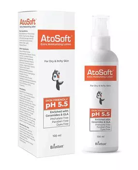 Brinton Atosoft Extra Moisturizing Baby Body Lotion с дозатором для чувствительной и нежной кожи pH 5,5 | Для сухой и зудящей кожи | - 100 мл