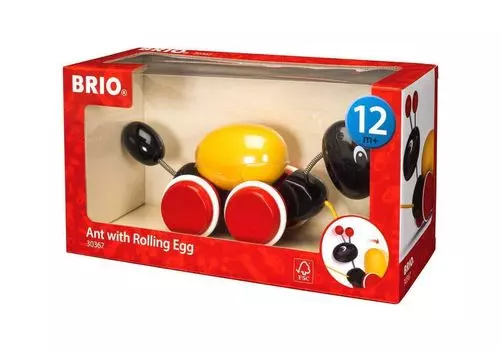 BRIO 30367 Игрушка-каталка «Катящееся яйцо и тягач для муравья», деревянная развивающая игрушка, 1+ (Тянущий автомобиль, игрушка, игрушка)