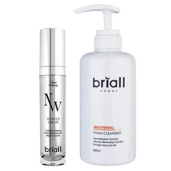 Briol Homme Natural Whitening Tone-Up Cream + Brightening Foam Cleansing Set, 1 набор