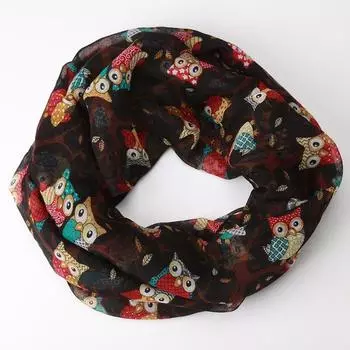 [brisand] женский женский шарф с рисунком совы, теплая шаль с запахом One Size чёрный