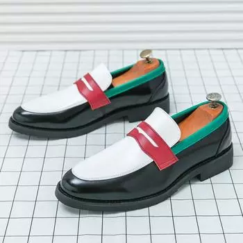 Britain Trend New Retro Pointed Mixed Color Slip On Flats Shoes Men Casual Penny Loafter Formal Dress Footwear Zapatos Hombre 38
