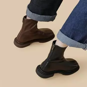 Британия Ретро Квадратный носок Ботильоны Роскошные Модные Ботинки Челси Новые Низкие Каблуки Платформа Женская Обувь Botas De Mujer 35 коричневый