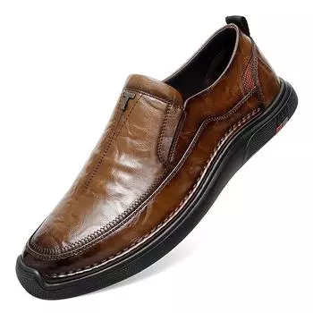 Британская кожаная обувь Кожаные мужские повседневные одинарные туфли Обувь ручной работы Сшитая повседневная кожаная обувь 38 чёрный