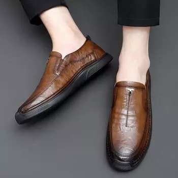 Британская кожаная обувь Кожаные мужские повседневные одинарные туфли Обувь ручной работы Сшитая повседневная кожаная обувь 38 коричневый
