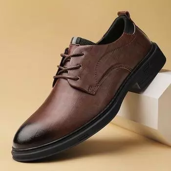 Британская кожаная обувь Кожаные мужские повседневные одинарные туфли Обувь ручной работы Сшитая повседневная кожаная обувь 38 чёрный