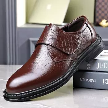 Британская кожаная обувь Кожаные мужские повседневные одинарные туфли Обувь ручной работы Сшитая повседневная кожаная обувь 38 чёрный