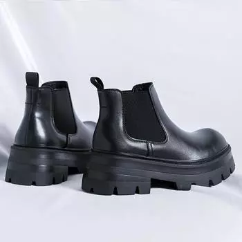 Британская мода мужские повседневные кожаные ботинки на щиколотке, нескользящие уличные ботинки «Челси», высокие деловые ботинки с толстой подошвой, дизайнерские туфли для инструментов 38