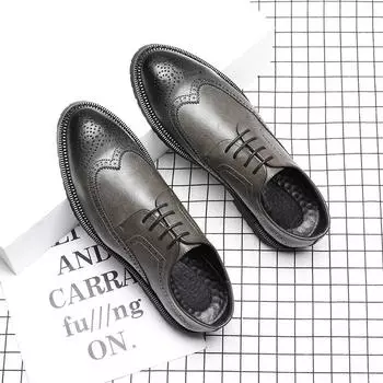 Британская мода ретро тренд остроносые повседневные кожаные туфли Brock гравированные мужские туфли Px62-G 38 серый