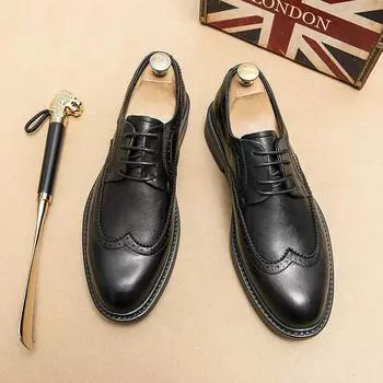 Британская мужская кожаная обувь. Деловая повседневная обувь. Броги. Туфли с острым носком. 39 жёлтый