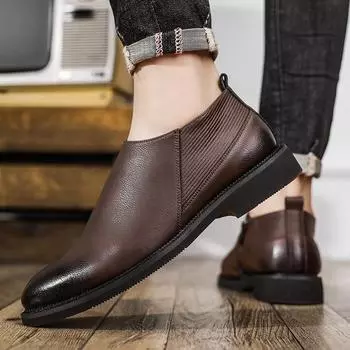 Британская мужская обувь Модные мужские роскошные ботинки челси в стиле ретро, повседневные ботильоны без застежек, короткие ботинки, запатилы, хомбре 6 чёрный